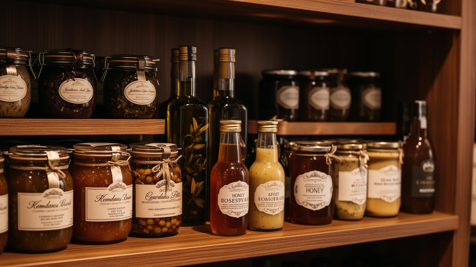 Estante con conservas gourmet